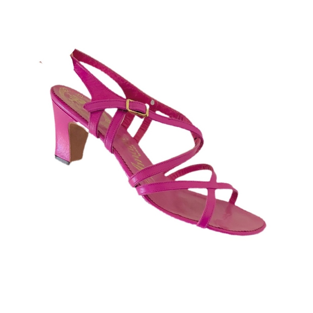 Vintage 60’s Mod Magenta Strappy Leather Sandals Heels